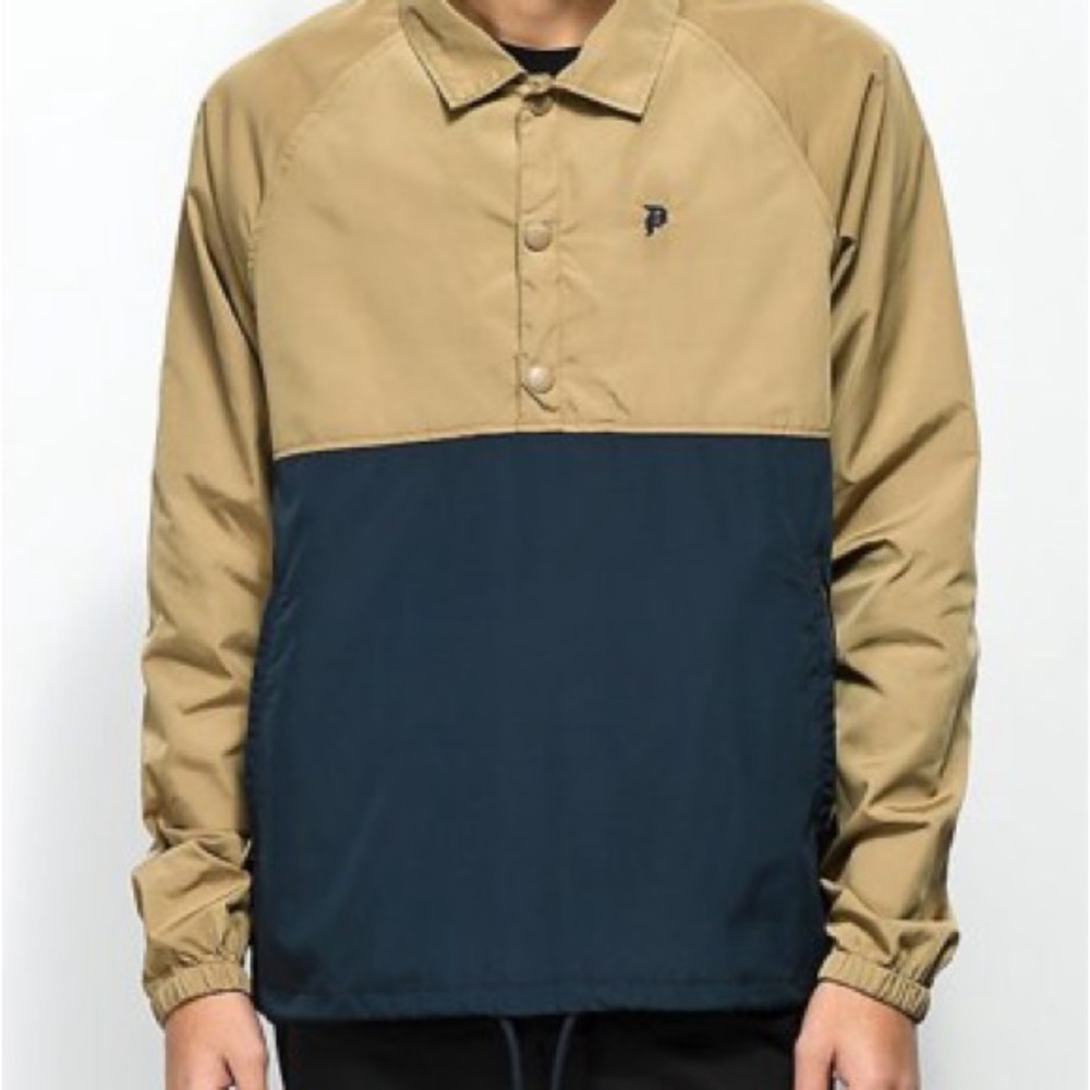 PRIMITIVE ANORAK JACKET CAMEL Men's Tan and Navy Windbreaker SIZE X-LARGE